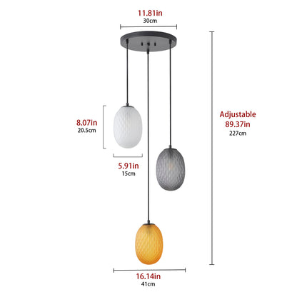 3-Light Luxury Colored Glass Pendant Light