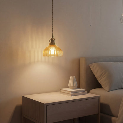 1-Light Pendant Light Ribbed Glass Brass Kitchen Island