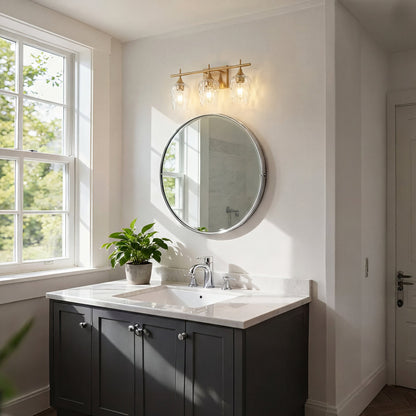3-Light Bathroom Vanity Light Glass Shade Brass Finish