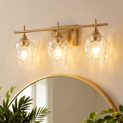 3-Light Bathroom Vanity Light Glass Shade Brass Finish